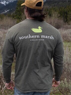 Southern Marsh Olive Long-Sleeve Shirt with Lime Duck Logo